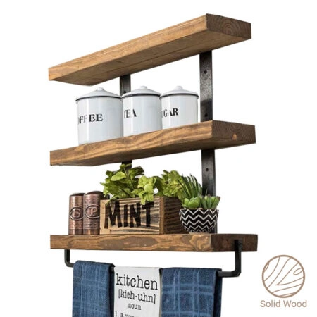 Ραφιέρα τοίχου Suny μασίφ ξύλο πεύκου καρυδί-μαύρο 75x9x68εκ