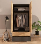 Ντουλάπα ρούχων δίφυλλη Forx μελαμίνης oak-ανθρακί 90x45x180εκ