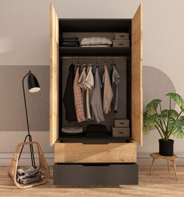 Ντουλάπα ρούχων δίφυλλη Forx μελαμίνης oak-ανθρακί 90x45x180εκ