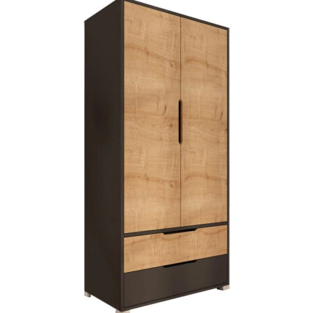 Ντουλάπα ρούχων δίφυλλη Forx μελαμίνης oak-ανθρακί 90x45x180εκ