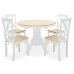 Tραπεζαρία Lars-York  σετ 5τμχ επεκτεινόμενη ξύλο λευκό-φυσικό Φ100(+38)x100x75εκ