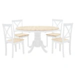 Tραπεζαρία Lars-York  σετ 5τμχ επεκτεινόμενη ξύλο λευκό-φυσικό Φ100(+38)x100x75εκ