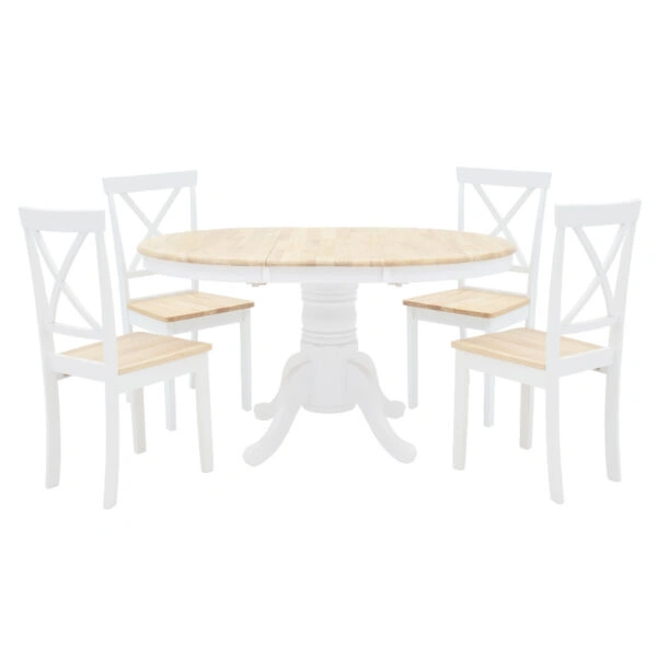 Tραπεζαρία Lars-York  σετ 5τμχ επεκτεινόμενη ξύλο λευκό-φυσικό Φ100(+38)x100x75εκ
