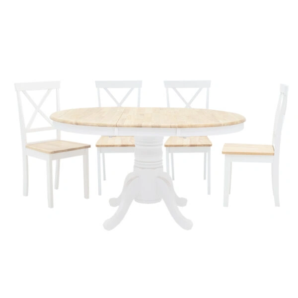 Tραπεζαρία Lars-York  σετ 5τμχ επεκτεινόμενη ξύλο λευκό-φυσικό Φ100(+38)x100x75εκ