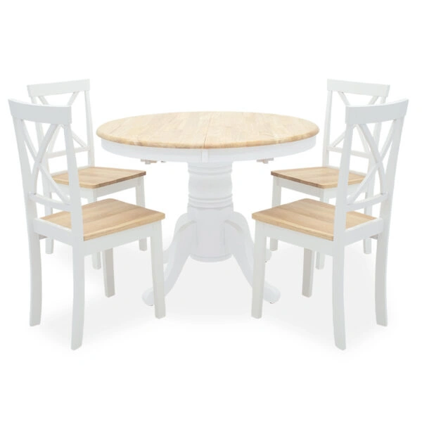 Tραπεζαρία Lars-York  σετ 5τμχ επεκτεινόμενη ξύλο λευκό-φυσικό Φ100(+38)x100x75εκ