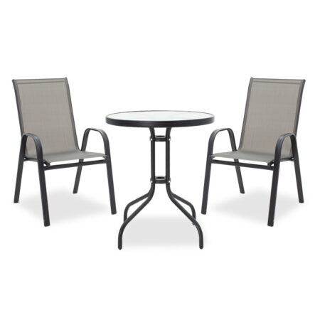 Τραπεζαρία Calan-Watson σετ 3τεμ pakoworld μέταλλο μαύρο-textilene μαύρο Φ60x70εκ