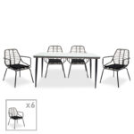 Τραπεζαρία Naoki σετ 7τεμ  μέταλλο μαύρο pe γκρι