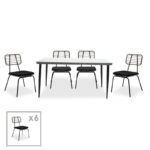 Τραπεζαρία Naoki σετ 7τεμ  μέταλλο μαύρο pe γκρι.