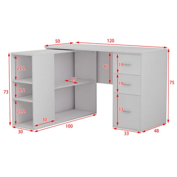 Γραφείο γωνιακό αποσπώμενο Polina λευκό 120x100x75εκ