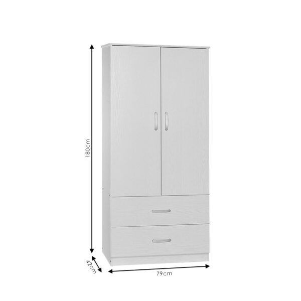 Ντουλάπα ρούχων δίφυλλη Zelia με 2 συρτάρια χρώμα λευκό 79x42x180εκ