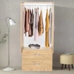 Ντουλάπα ρούχων δίφυλλη Zelia με 2 συρτάρια χρώμα φυσικό 79x42x180εκ