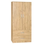 Ντουλάπα ρούχων δίφυλλη Zelia με 2 συρτάρια χρώμα φυσικό 79x42x180εκ