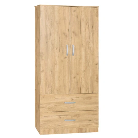 Ντουλάπα ρούχων δίφυλλη Zelia με 2 συρτάρια χρώμα φυσικό 79x42x180εκ