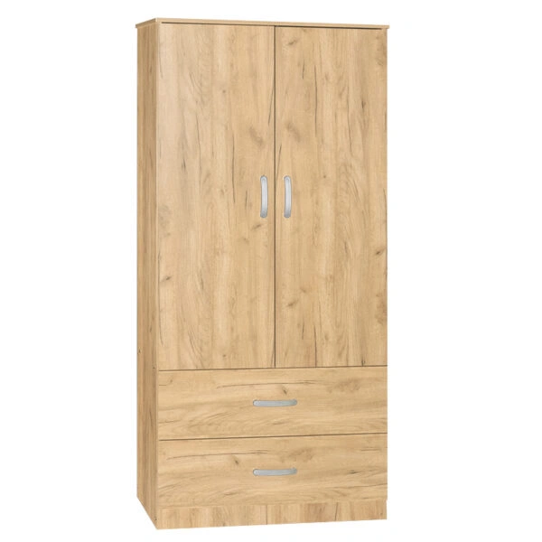 Ντουλάπα ρούχων δίφυλλη Zelia με 2 συρτάρια χρώμα φυσικό 79x42x180εκ