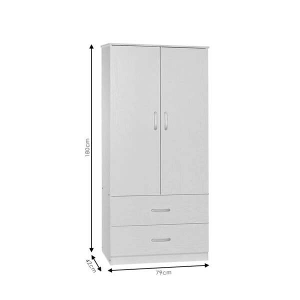 Ντουλάπα ρούχων δίφυλλη Zelia  με 2 συρτάρια χρώμα wenge 79x42x180εκ