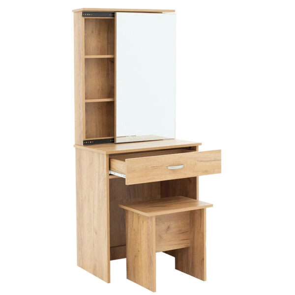 Τουαλέτα κρεβατοκάμαρας Zelia  με καθρέπτη και σκαμπό χρώμα oak 60x40.5x151εκ