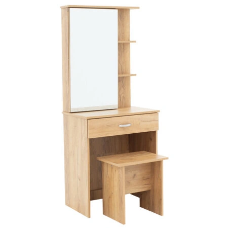 Τουαλέτα κρεβατοκάμαρας Zelia pakoworld με καθρέπτη και σκαμπό χρώμα oak 60x40.5x151εκ
