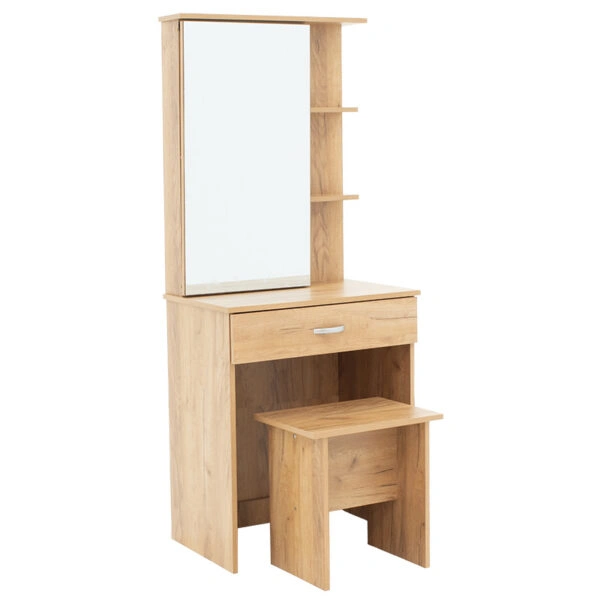 Τουαλέτα κρεβατοκάμαρας Zelia  με καθρέπτη και σκαμπό χρώμα oak 60x40.5x151εκ