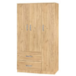 Ντουλάπα ρούχων τρίφυλλη Zelia με 2 συρτάρια χρώμα φυσικό mo 90x42x180εκ