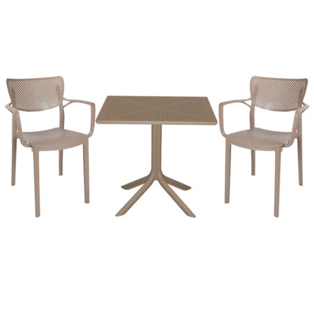 Τραπεζαρία Icon-Frontline pakoworld σετ 3τεμ PP σε cappuccino απόχρωση