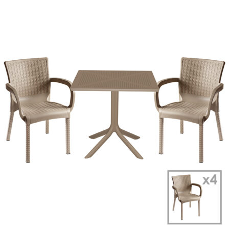 Τραπεζαρία Icon-Festive pakoworld σετ 5τεμ PP σε cappuccino απόχρωση