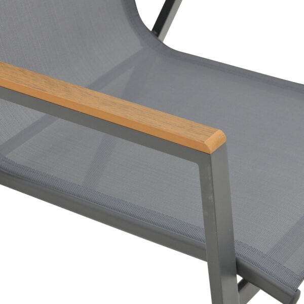 Πολυθρόνα Azelie  στοιβαζόμενη textilene ανθρακί-πόδι αλουμινίου ανθρακί-plywood μπράτσο 56x75x88εκ