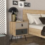 Κομοδίνο  TILOS Φυσικό/Ανθρακί/Ανοιχτό Καφέ 45x39x60cm