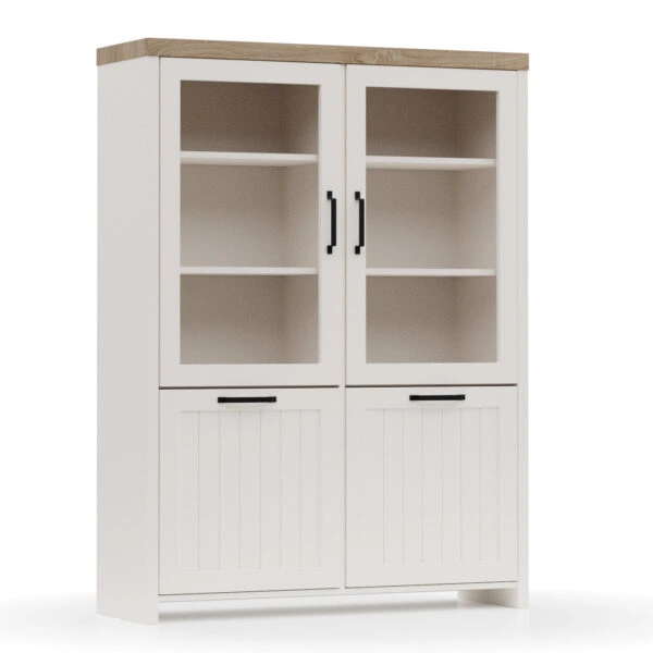 Bιτρίνα VERNE Δίφυλλη  114.8x37.2x153cm Λευκό-Φυσικός Δρυς