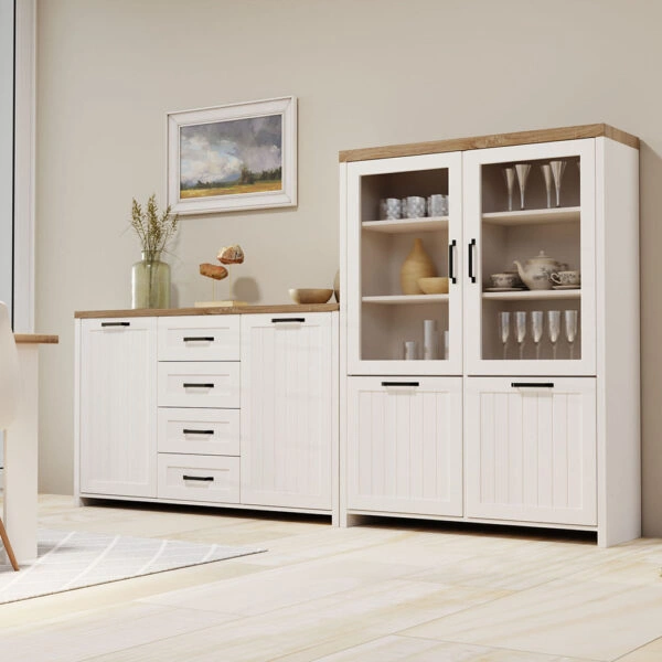 Bιτρίνα VERNE Δίφυλλη  114.8x37.2x153cm Λευκό-Φυσικός Δρυς