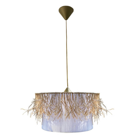 Κρεμαστό Φωτιστικό Μονόφωτο Ψάθα Λευκό-Φυσικό Ε27 Φ40x100cm