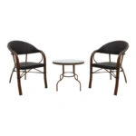 Σαλόνι Paula σετ 3τεμ μέταλλο-pe rattan καφέ