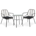 Τραπεζαρία Gaus-Naoki σετ 3τεμ  μέταλλο μαύρο pe γκρι