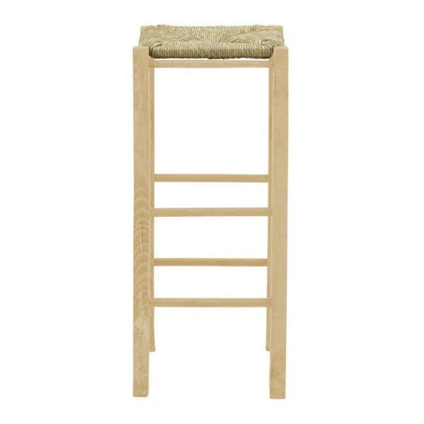 Σκαμπό καφενείου χωρίς πλάτη με ψάθα Bodier-Charchie I άβαφο ξύλο 35x35x78εκ