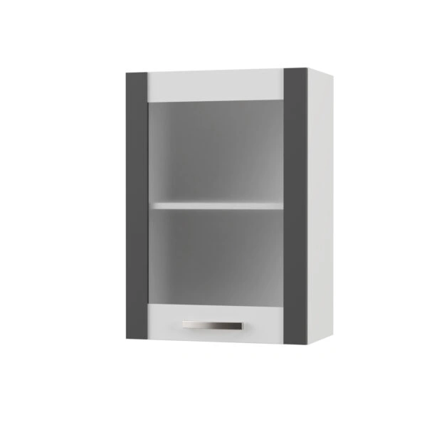 CHARLOTΤE Πάνω Ντουλάπι Με Τζάμι Αριστερό 50x30.5x71.8 με μεταλλικά χερούλια Γραφίτης