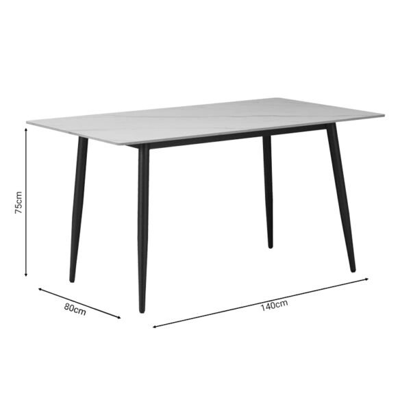 Τραπέζι Gustas  λευκό μαρμάρου sintered stone-μαύρο μέταλλο 140x80x75εκ