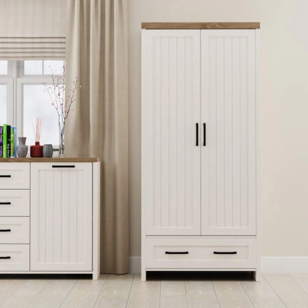 Ντουλάπα Δίφυλλη VERNE Λευκό-Φυσικός Δρυς88.8x53.1x191.6cm