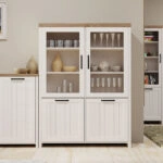 Bιτρίνα VERNE Δίφυλλη  114.8x37.2x153cm Λευκό-Φυσικός Δρυς