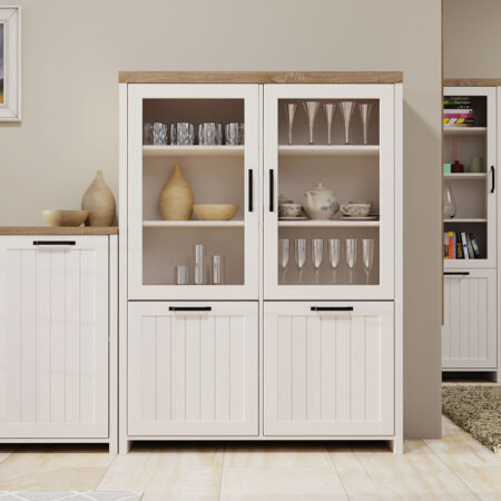 Bιτρίνα VERNE Δίφυλλη 114.8x37.2x153cm Λευκό-Φυσικός Δρυς