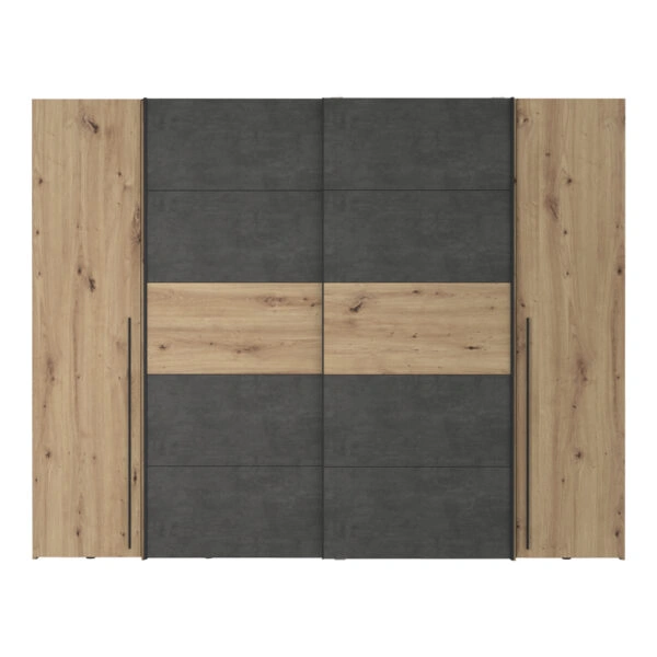 Ντουλάπα ρούχων Verzo τετράφυλλη oak-ανθρακί μελαμίνης 270.5x61.5x210.5εκ