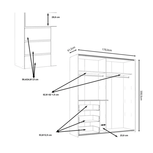 Ντουλάπα ρούχων Gotion δίφυλλη λευκό μελαμίνης 200x61x200.5εκ