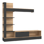 Σύνθετο σαλονιού Dranko  μαύρο-oak μελαμίνης 205x41.5x192εκ