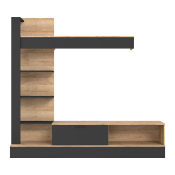 Σύνθετο σαλονιού Dranko  μαύρο-oak μελαμίνης 205x41.5x192εκ