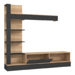 Σύνθετο σαλονιού Dranko  μαύρο-oak μελαμίνης 205x41.5x192εκ