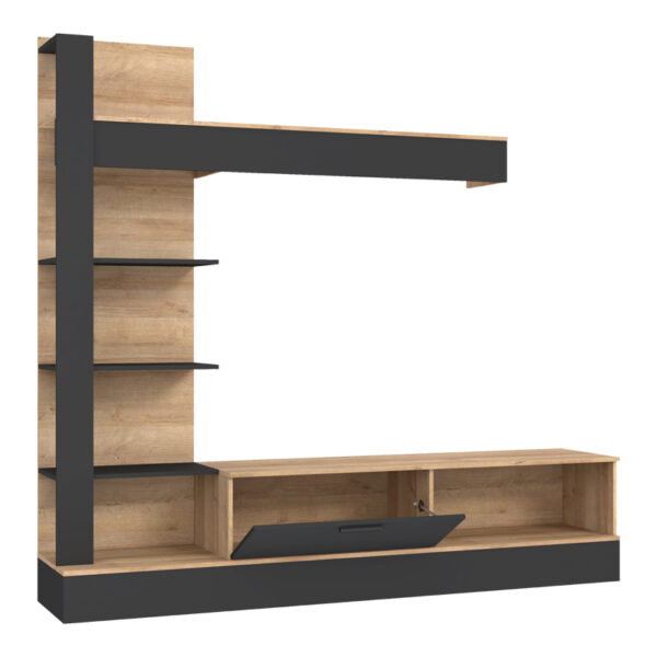 Σύνθετο σαλονιού Dranko  μαύρο-oak μελαμίνης 205x41.5x192εκ