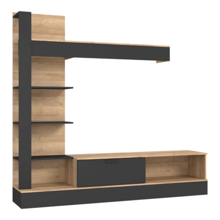 Σύνθετο σαλονιού Dranko  μαύρο-oak μελαμίνης 205x41.5x192εκ