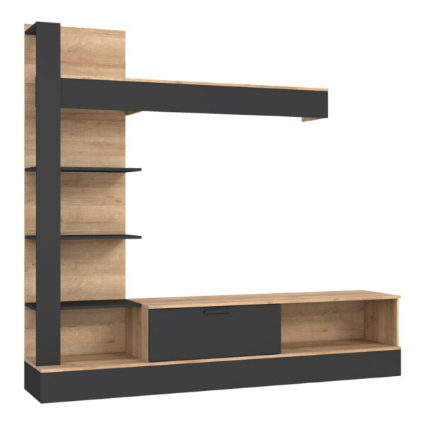 Σύνθετο σαλονιού Dranko  μαύρο-oak μελαμίνης 205x41.5x192εκ