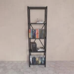 Βιβλιοθήκη Glase ανθρακί μελαμίνης-μαύρο μέταλλο 40x30x150εκ