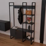 Έπιπλο εισόδου Thoj  ανθρακί μελαμίνης-μαύρο μέταλλο 120x34x180εκ