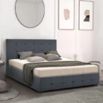 Κρεβάτι Iro υφασμάτινο με αποθηκευτικό χώρο χρώμα ανθρακί 160x200εκ.