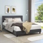 Κρεβάτι Flat υφασμάτινο χρώμα ανθρακί 160x200εκ.